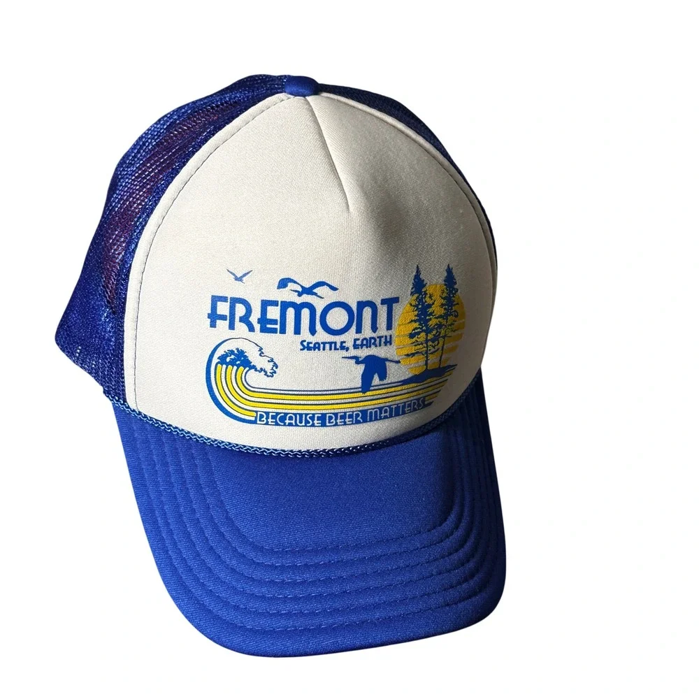 Fremont Brewing Seattle OTTO Foam Trucker Hat Blue Snapback Retro Beer Matters